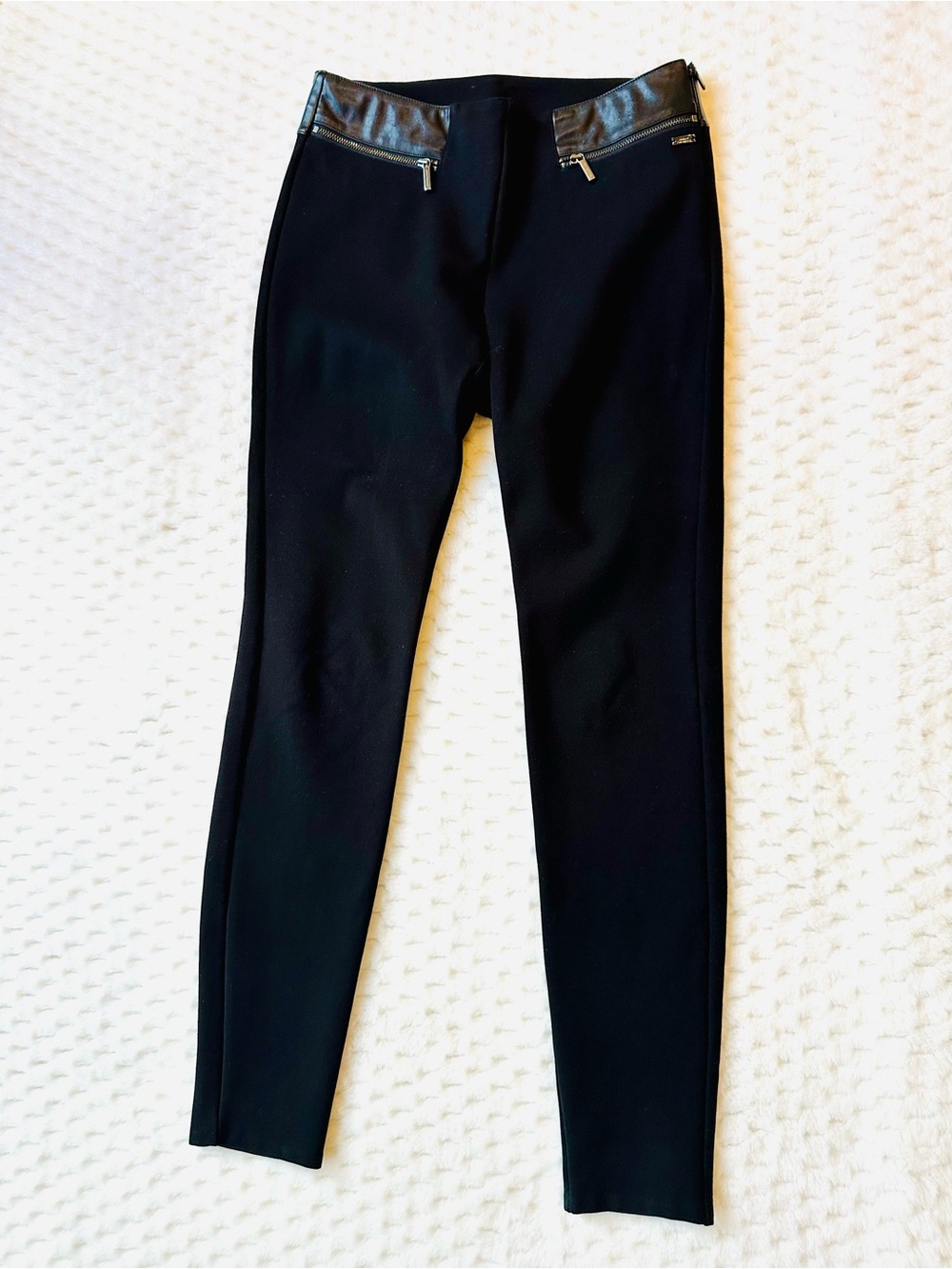 Armani Exchange Black  Leggings with Faux Leather Trim